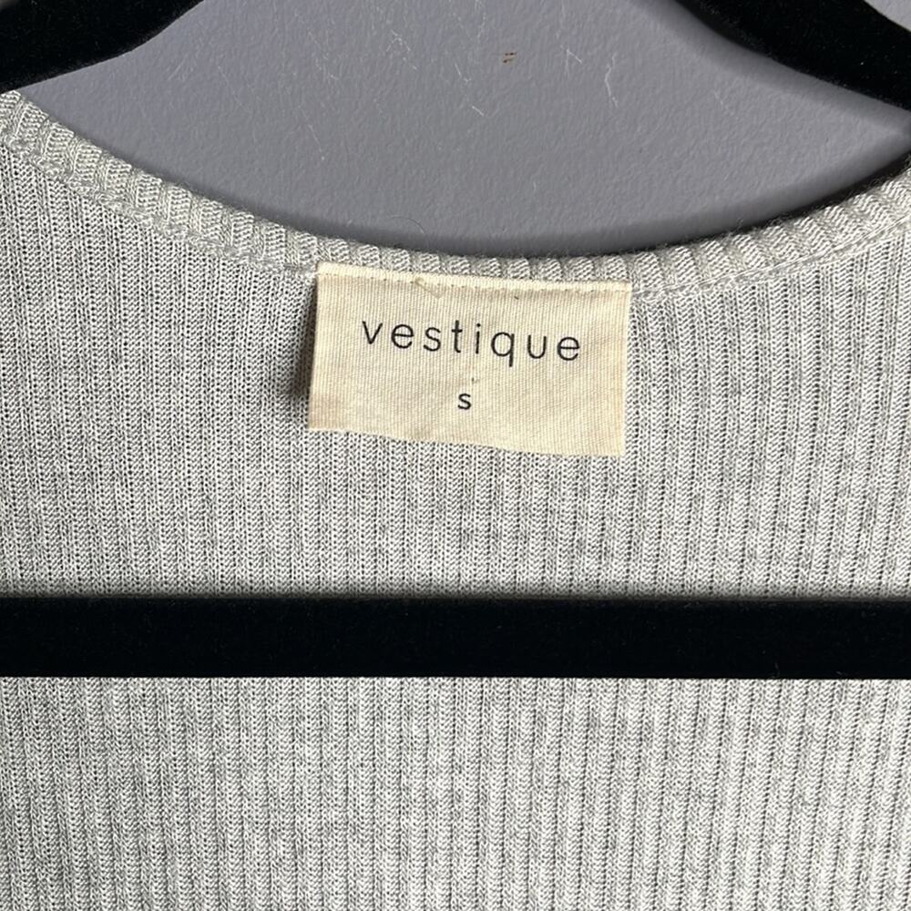 Vestique Gray Ribbed Open Cardigan Ruffle Sleeves Size Small - Picture 2 of 5